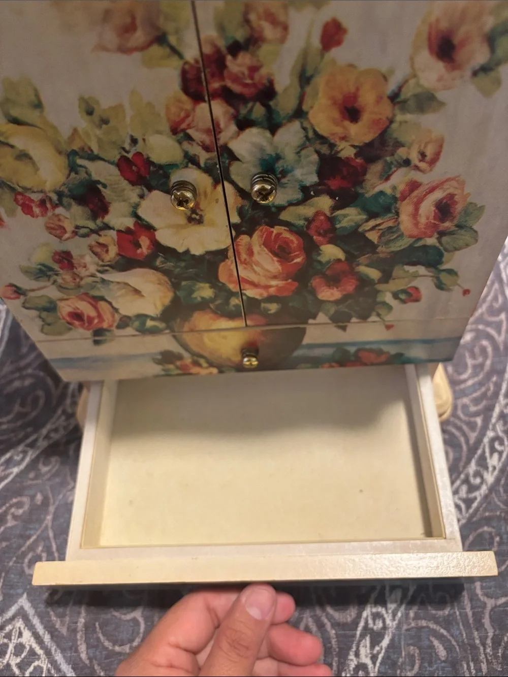 Floral Hand-Painted Wooden Jewelry Box - Yellow & Pink Bouquet